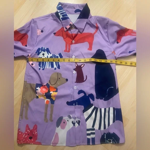 Colorful Dog Print Button-Up Shirt - Picture 3 of 8